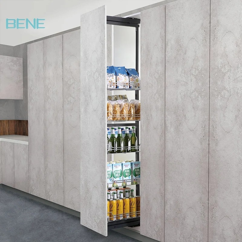 High quality slide out 4 tier grey 150mm pantry organizer