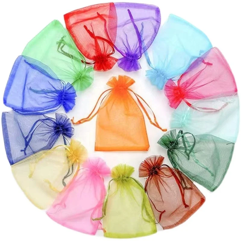 23 colors 14 sizes Jewelry Packaging Organza Gift Pouch Drawstring White Organza Bags Wholesale Large  With Logo