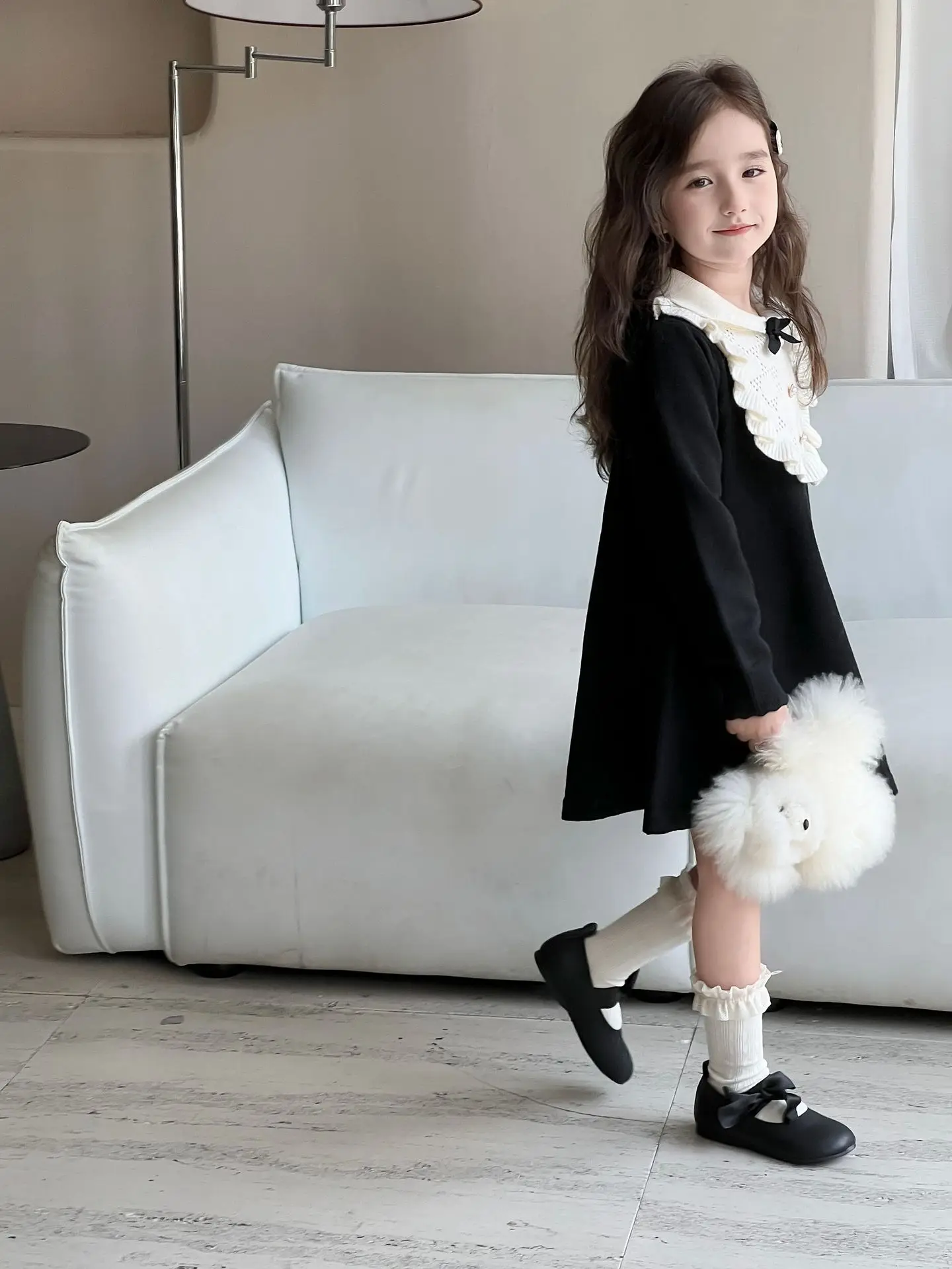0669 autumn winter design little baby girls knitted dress infant toddler kids princess ruffles dress clothing wholesale