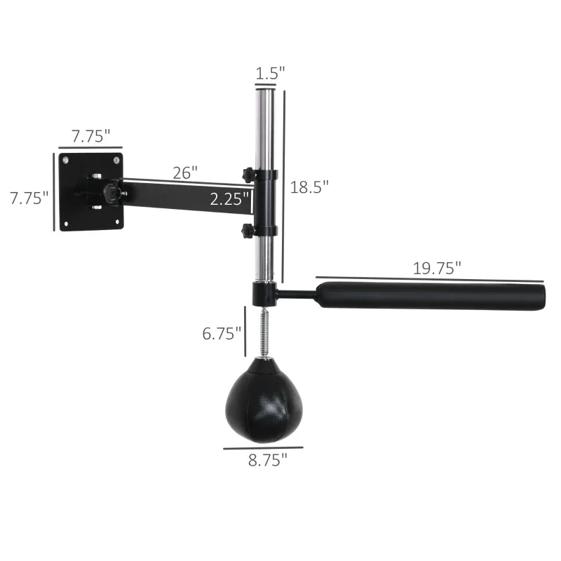 Home Gym Height Adjustable Wall Mount Reflex Boxing Trainer, 360 Degree Rotating Rapid Boxing Bar with Punching Ball