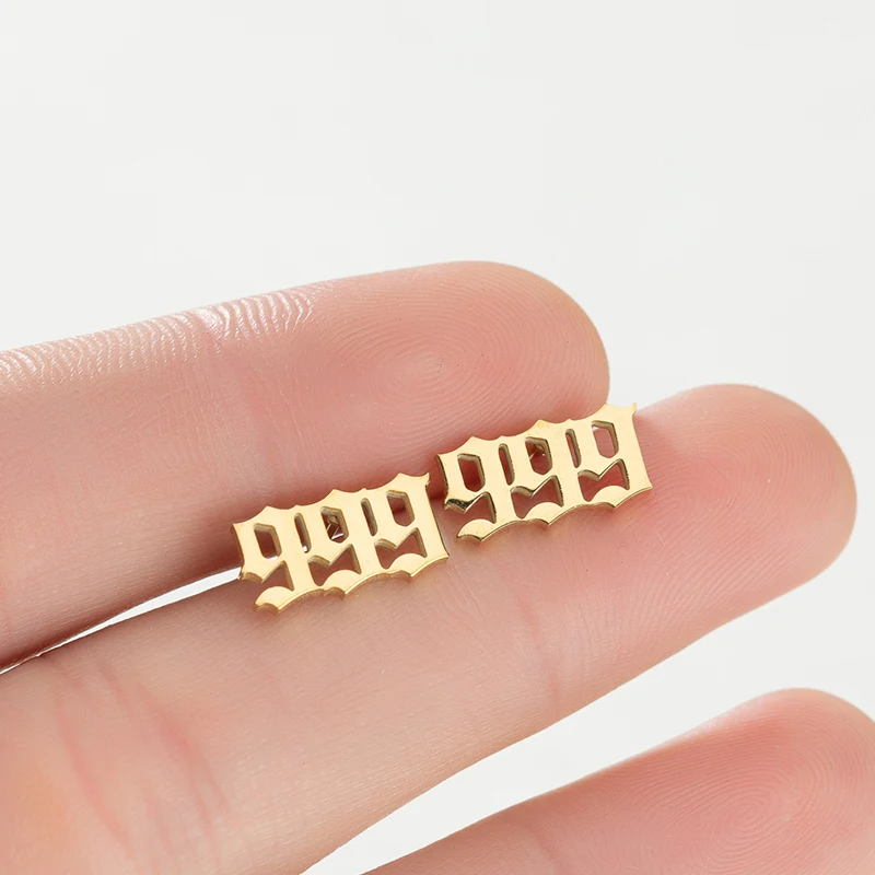 Wholesale Rose 18K Gold Silver Plated 111 222 333 444 555 666 777 888 999 Women Stainless Steel Angel Number Stud Earring