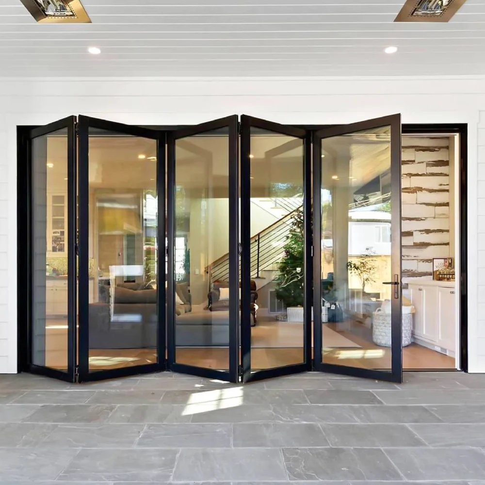 Landsharp 5+12Ar+5 Low-E Glass Maximum View Area Smooth Sliding Aluminum Frame Bifold Glass Doors With Thermal Break