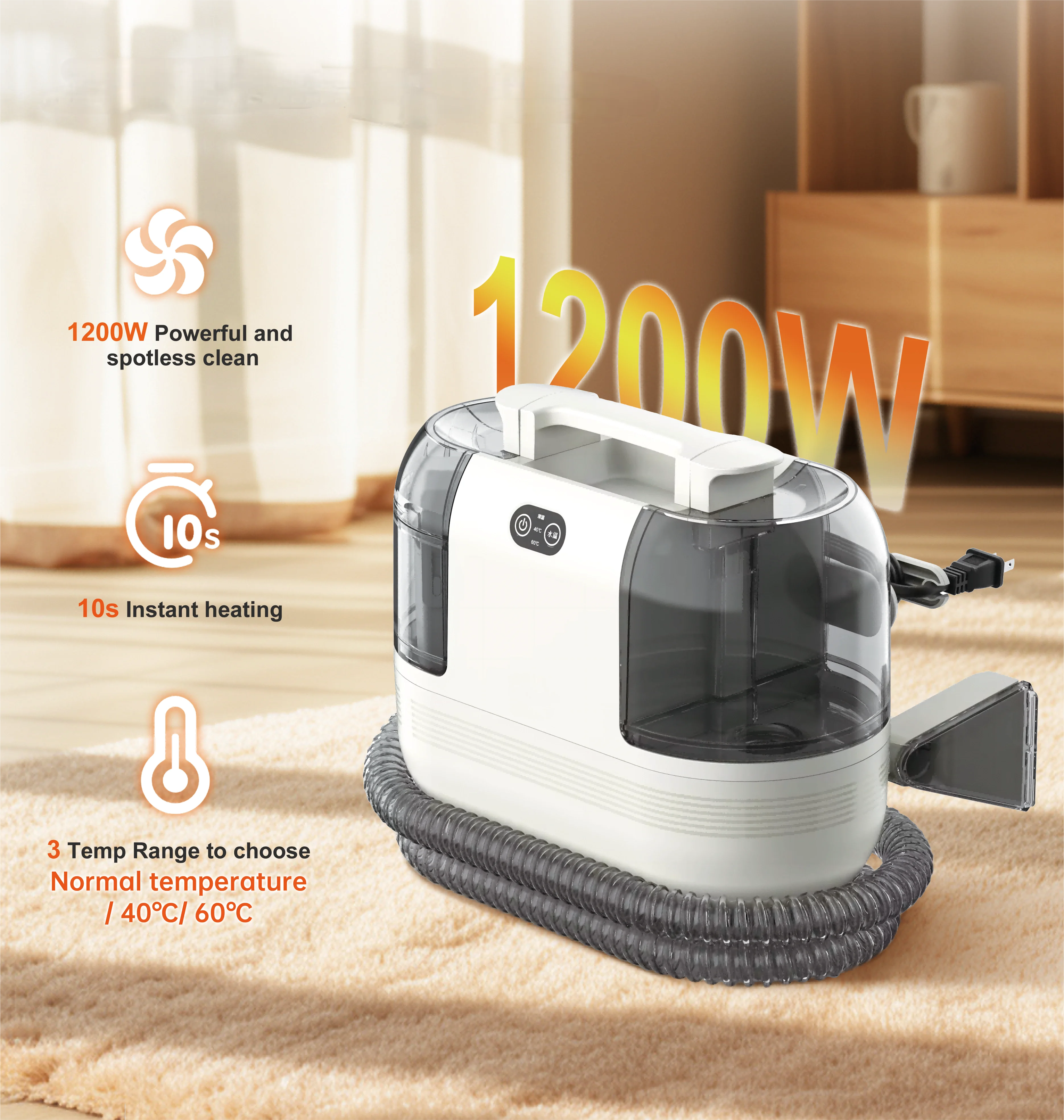 DY503B Hot Water Wet Dry Vacuum Carpet Carpet Spot Cleaner Fabric Cleaning Machine For Sofa Carpet And Upholstery With 3 Brushes