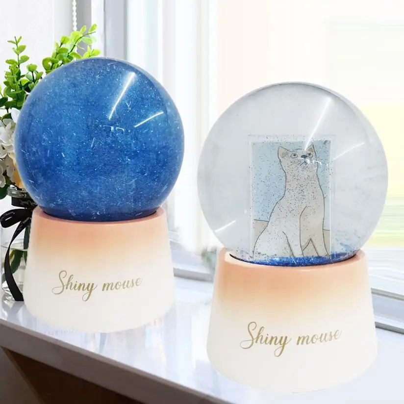 100mm Resin Glass Musical Led Snowglobes Custom Plastic Picture Insert Glitter Photo Frame Snow Globe