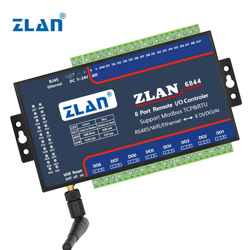 RS485 interface 8 DI DO AI to Ethernet MQTT modbus wifi remote control
