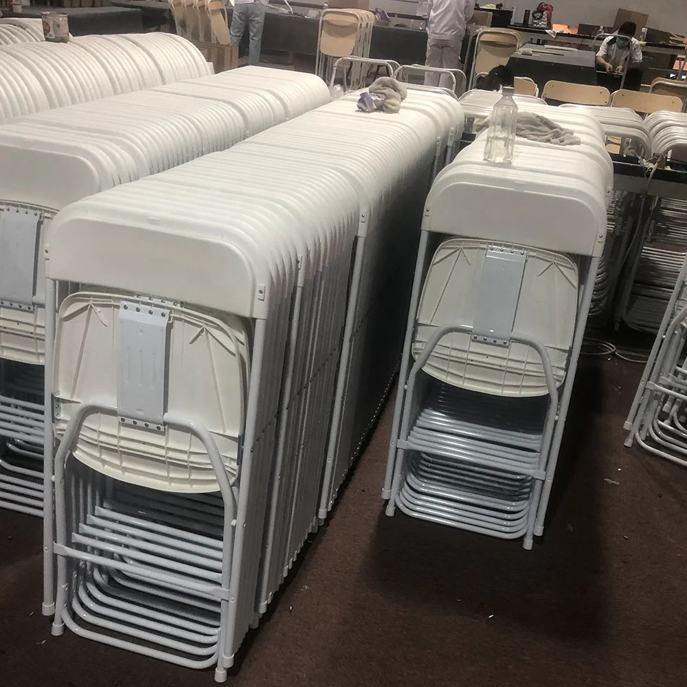 10 people 8ft rectangular hdpe outdoor dining portable white folding table and chair set