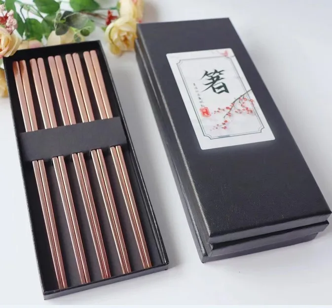 Reusable Dishwasher Safe Chop Sticks Cute Laser Engraved Non-slip Japanese Korean metal stainless steel chinese chopsticks