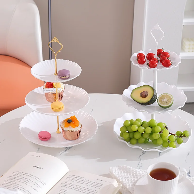 European three-layer fruit dish dessert table Multilayer cake shelf dried fruit dish candy Dim sum tray wedding dessert table