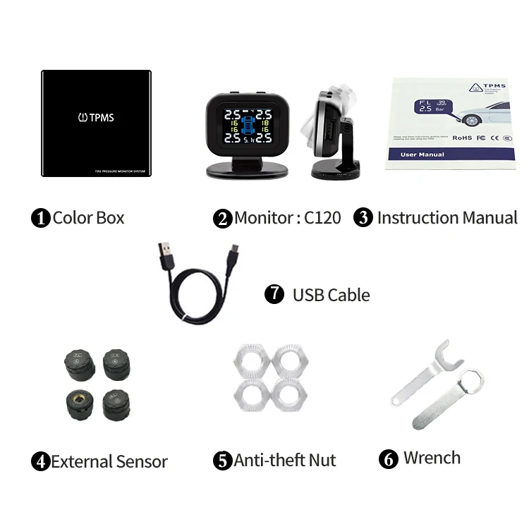 Portable Real Time Update Tire Pressure Monitoring System Digital Wireless USB Charge Tire Pressure Gauge