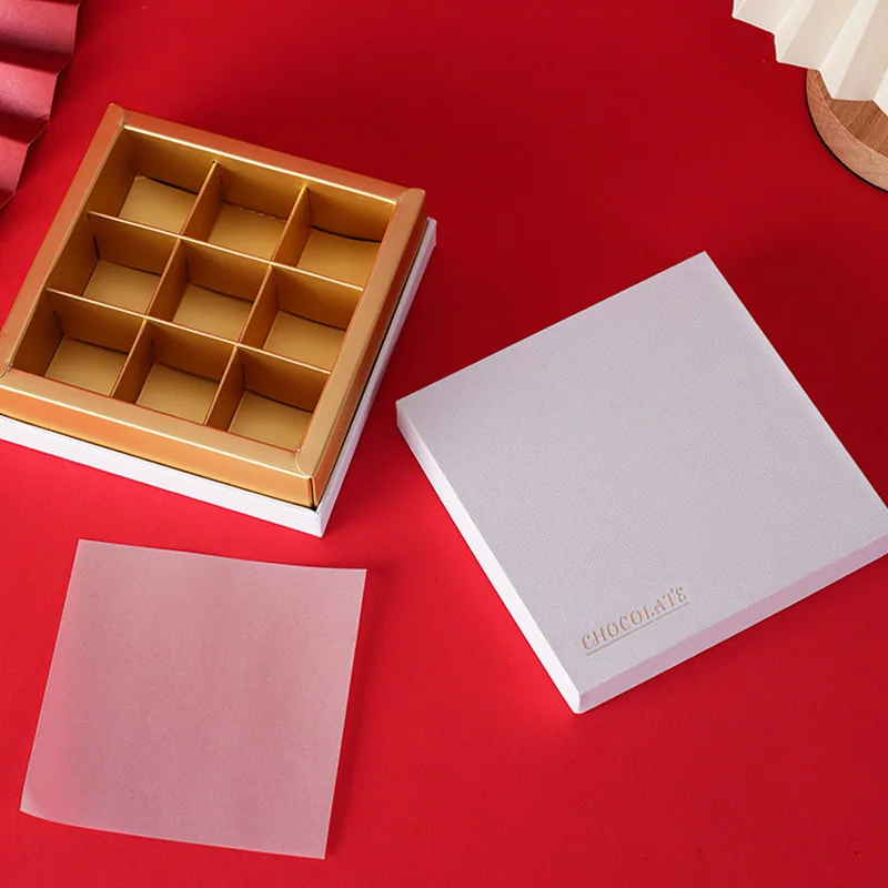 Custom size design color gold paper packaging with blister lining lid and base candy chocolate box