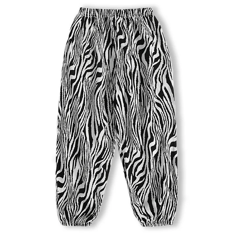 Diray Plus Casual Style Spring/Summer Loose Air-Conditioned Pants for Baby Boys Quick Drying Black White Zebra Stripe Print