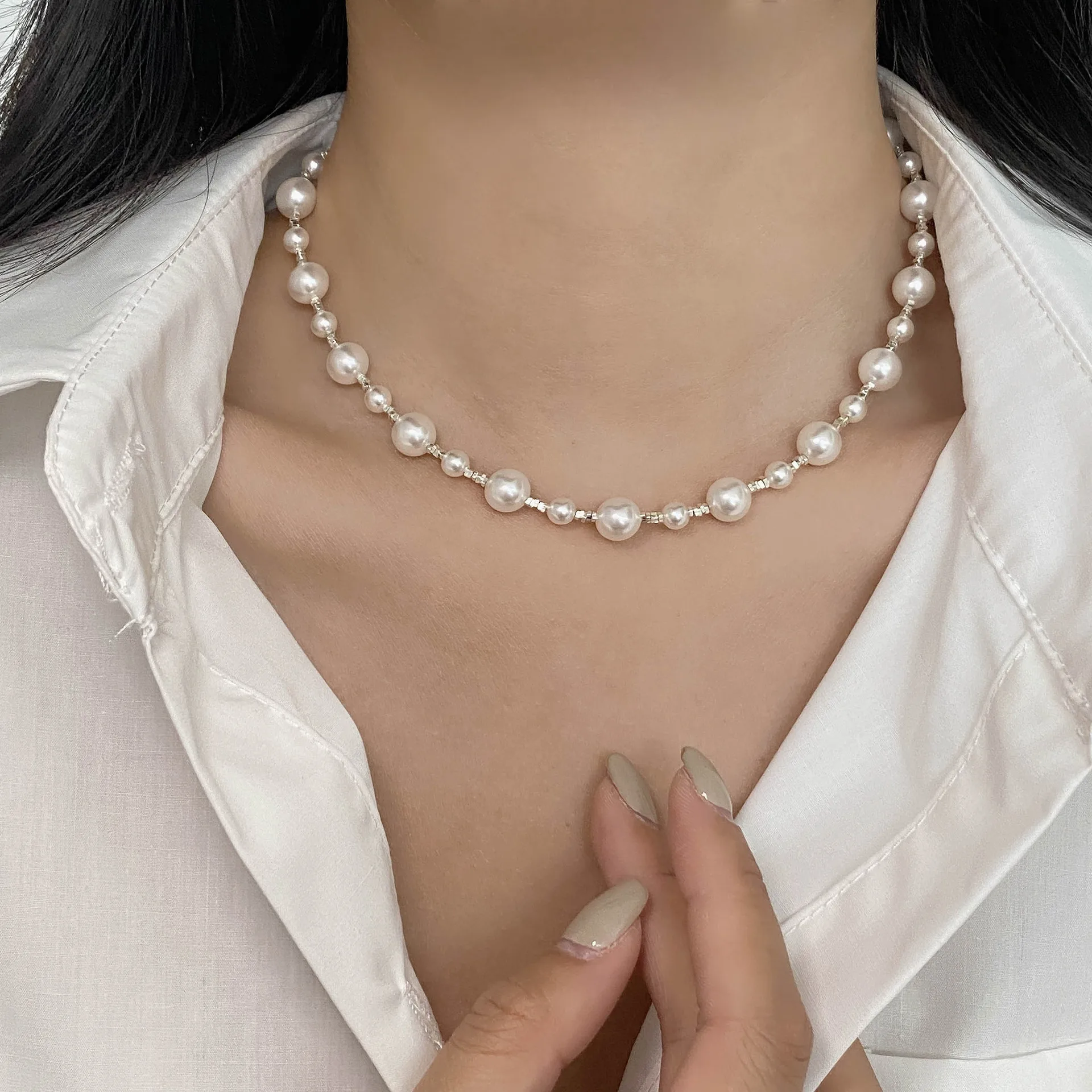 Fine Jewelry Necklaces Silver 925 Bead Pearl Necklace Natural Freshwater Luxury Pearl Jewelry Women Custom