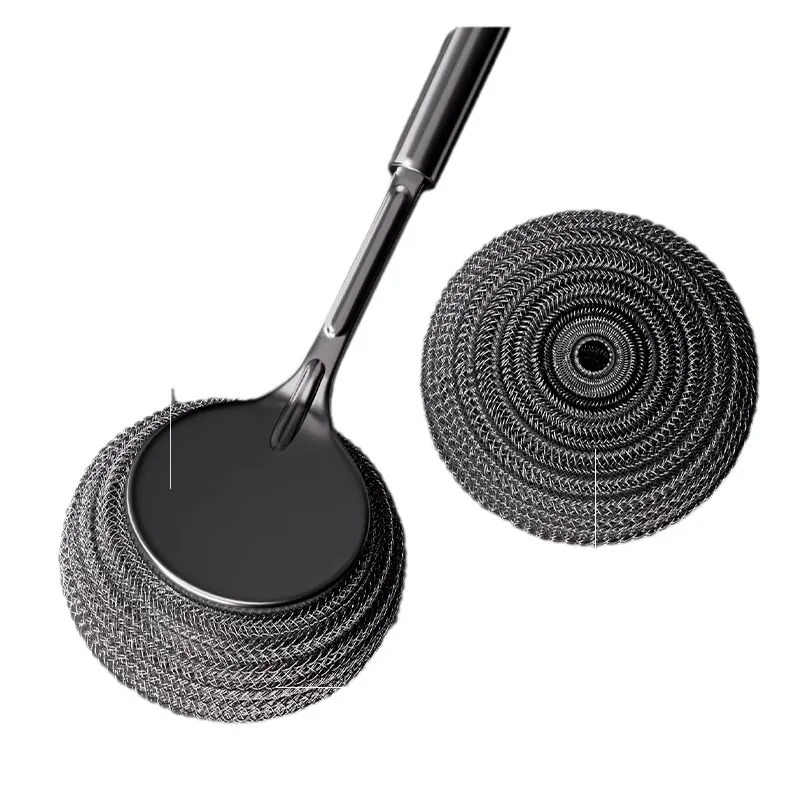 Steel Wire Ball Pot Brush Kitchen Pan Dishes Cleaning Brush Long Handle Scourer Strong Decontamination Cleaning Brush