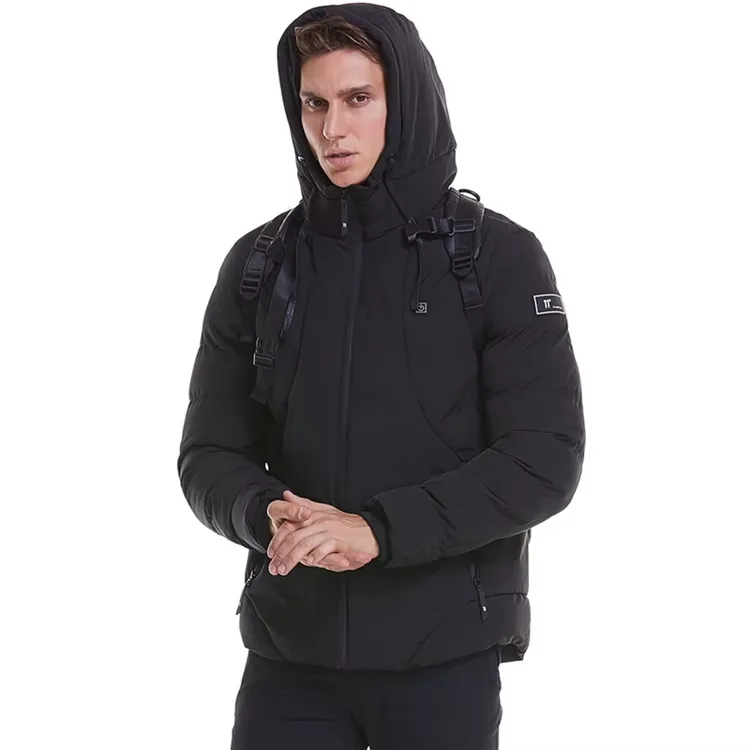 Mid-Length USB Heated Cotton Jacket for Men Winter Outdoor Three-Speed Temperature Control Corduroy Fabric Zipper Closure Thick