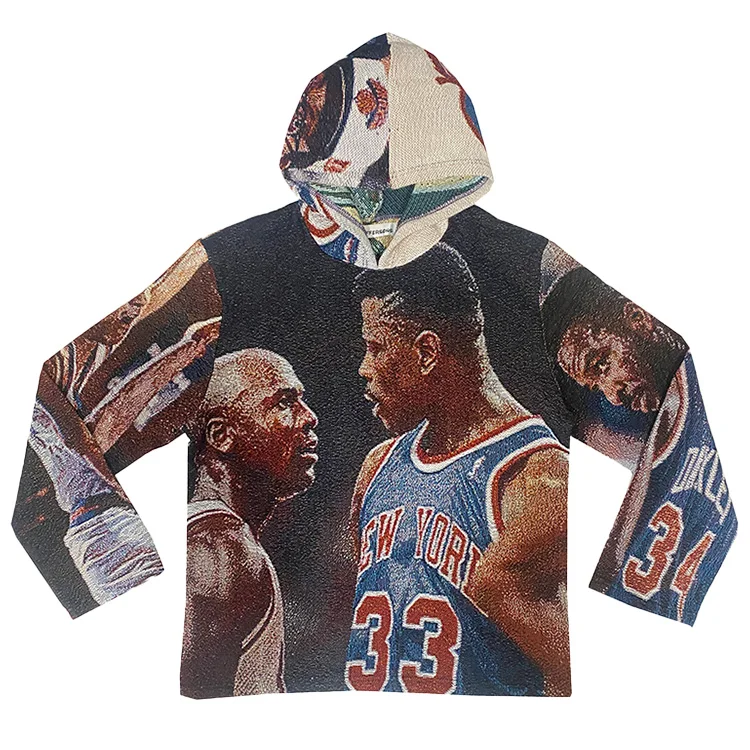 Manufacturer Hoodi Jacquard Crewneck Anime Sweatshirt Men Woven Clothing Jacket Streetwear Custom Sweater Tapestry Hoodie