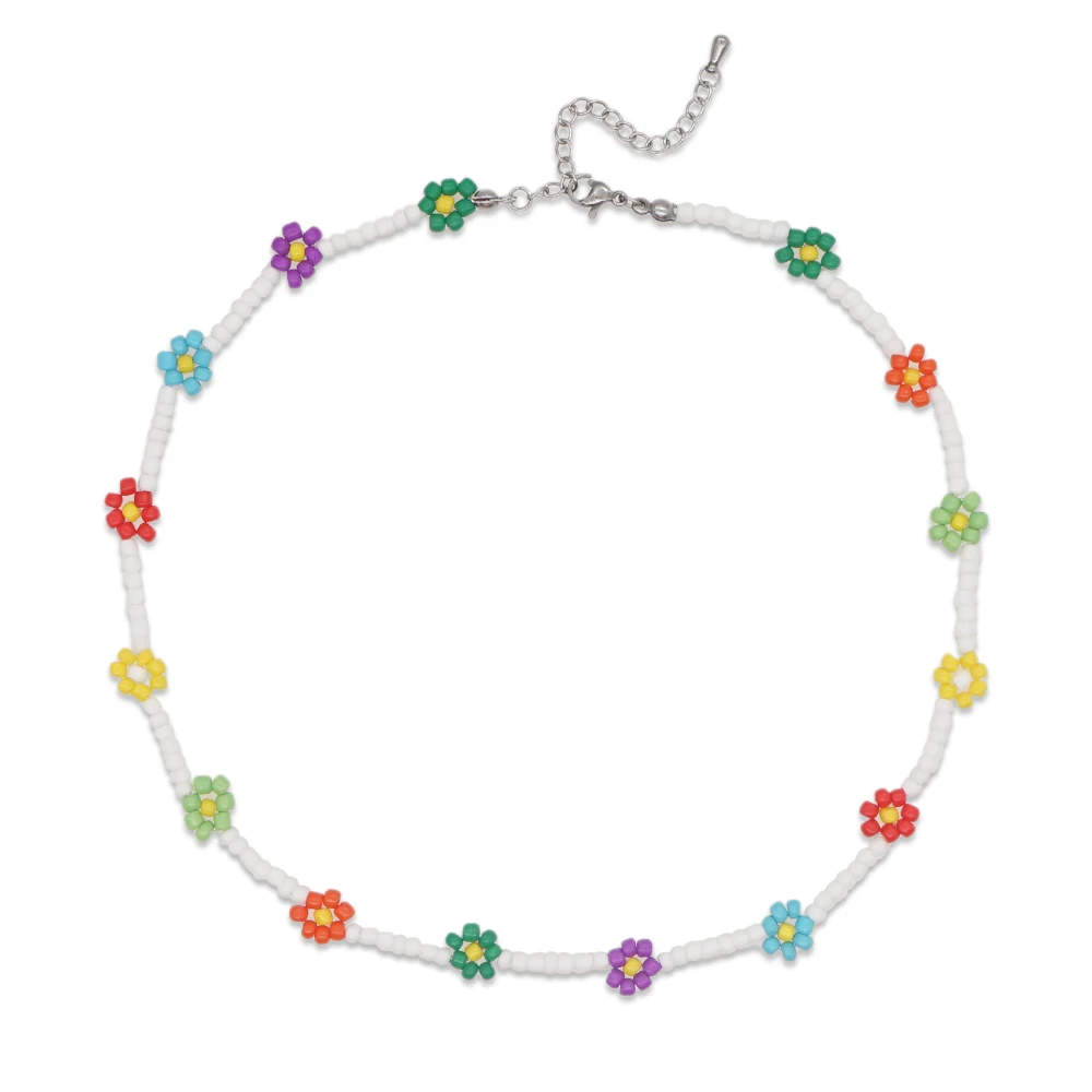 Go2Boho Bohemian Summer Colorful Daisy Flower Beaded Necklace Women Choker Y2K Handmade Fashion Jewelry Miyuki Bead Necklace