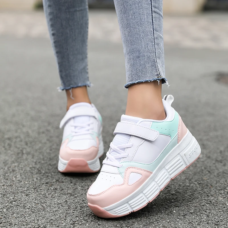 Hot-selling Elementary Fitness Freestyle Boys Girls Roller Shoes With Retractable Wheels Mesh Sports TPR sole Kids Roller Shoes