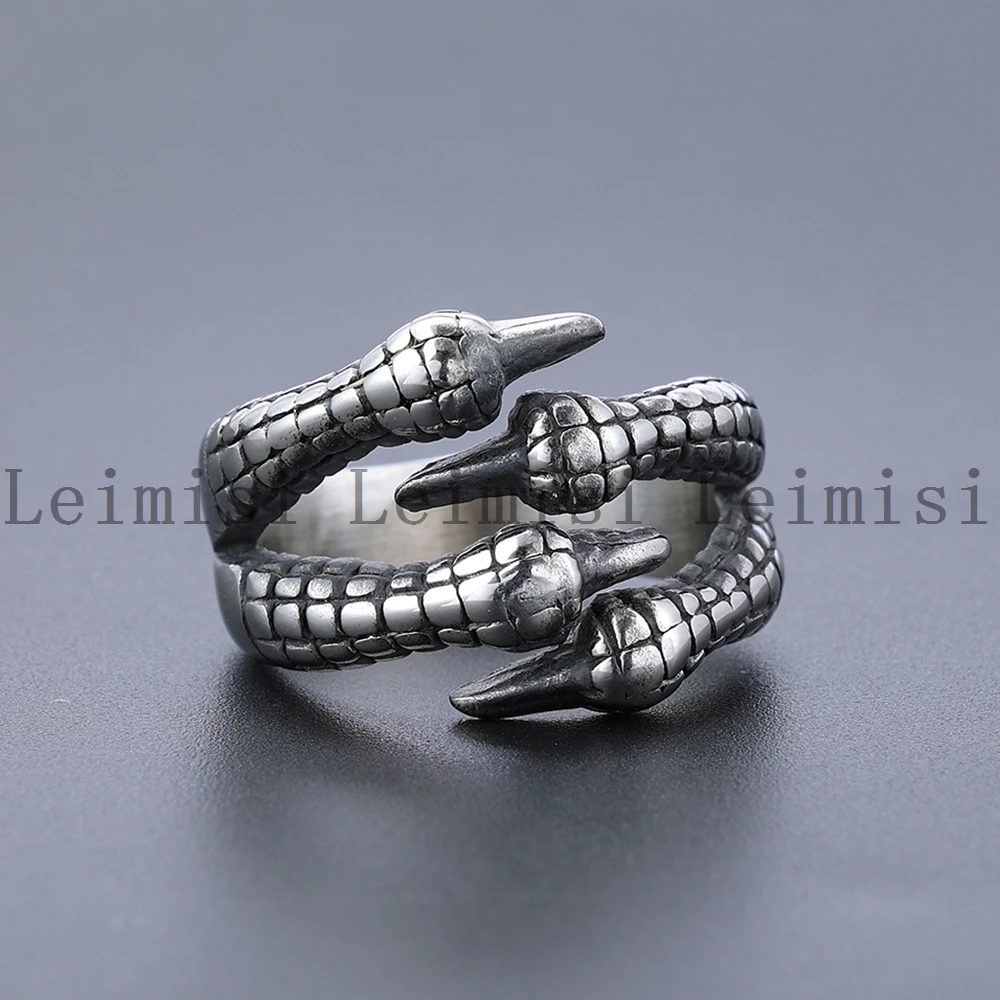 Stainless Steel Gothic Punk Biker Jewelry Stainless Steel Vintage Skeleton Dragon Sharp Claws Jewelry Finger Ring For Men