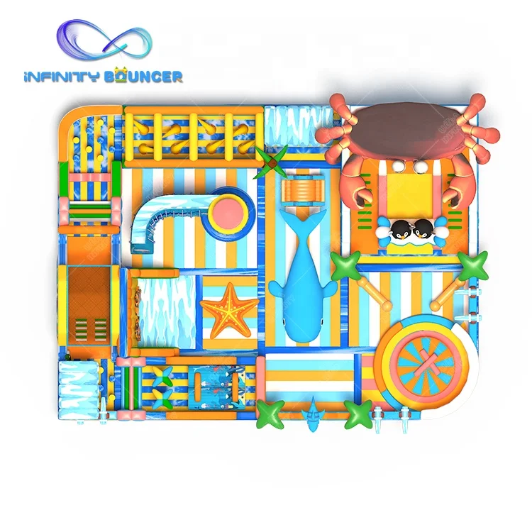 Sea Life World Inflatable Sticky Wall Obstacle Course Crab Slide Bouncy Castle Bounce House Inflatable Sea World Playground