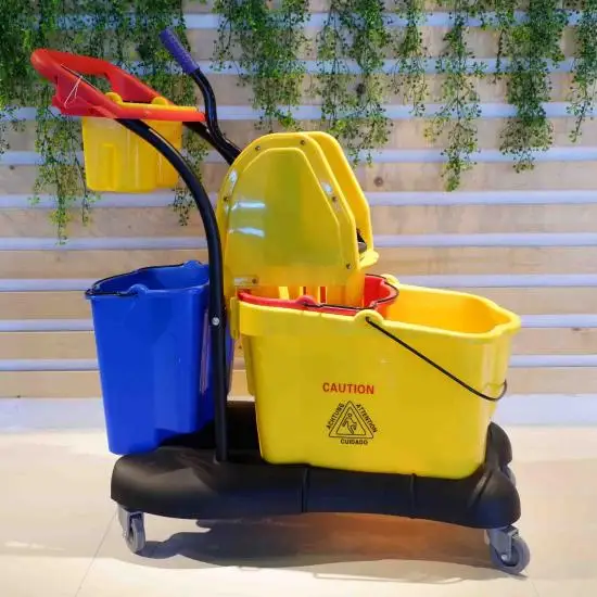 Down press double bucket mop trolley