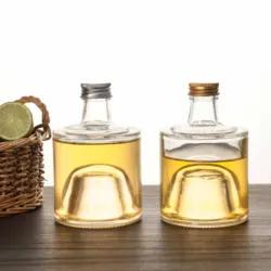 Unique 250ml Wine Liquor Beverage Round Stackable Glass Verre Cocktail Brandy Tequila Glass Bottles for Party with Aluminum Lid