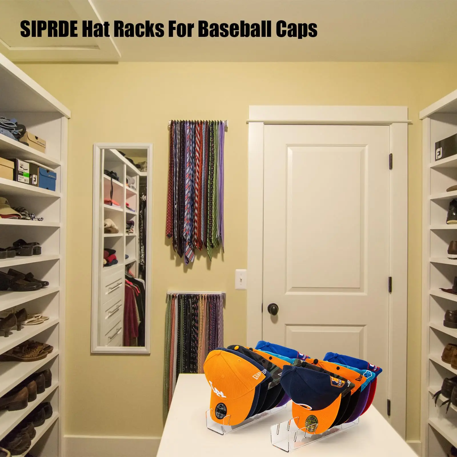 Hat Organizer for Baseball Caps 2 Pack - Acrylic Hat Holder for 14 Baseball Caps, No Install Hat Display Stand for Bedroom
