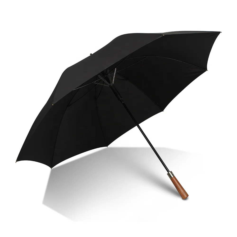 Factory Customer logo branding men windproof double support wooden handle golf umbrella for men