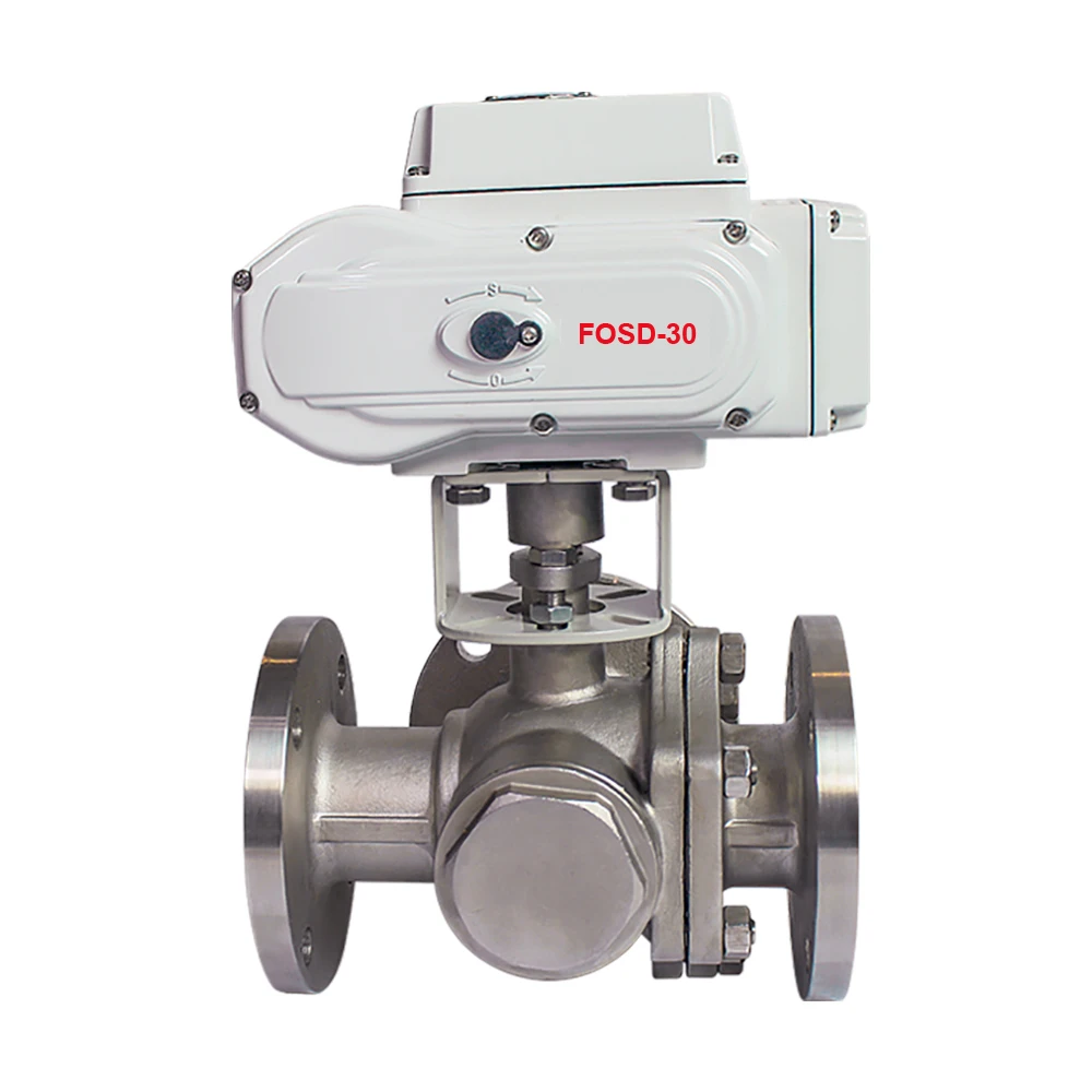 ROTK Stainless Steel 3 Way Flange Motorized AC 220v SS304 316 Electric Ball Valve