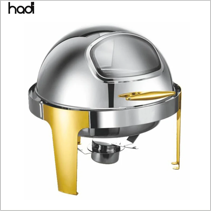 Guangzhou HADI buffet metal non heating chafing dishes golden color 6 liter roll top round commercial chafing dishes for sale