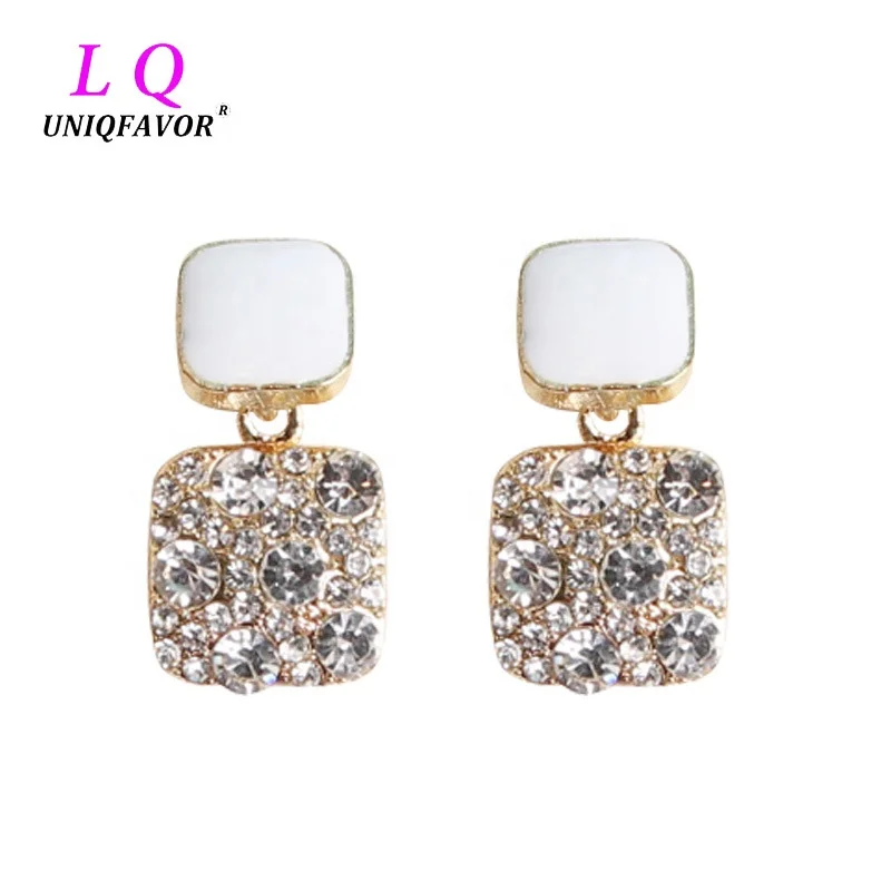 Custom Packing Eco-Friendly Crystal Rhinestone Dangle Earrings Vintage Statement Baroque Geometric Square Stud Earrings