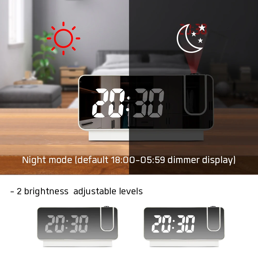 2022 Projection Alarm Clocks Led Digital Mirror Clocks Time Projection Mirror Led Digital Table Alarm Clock for Bedrooms