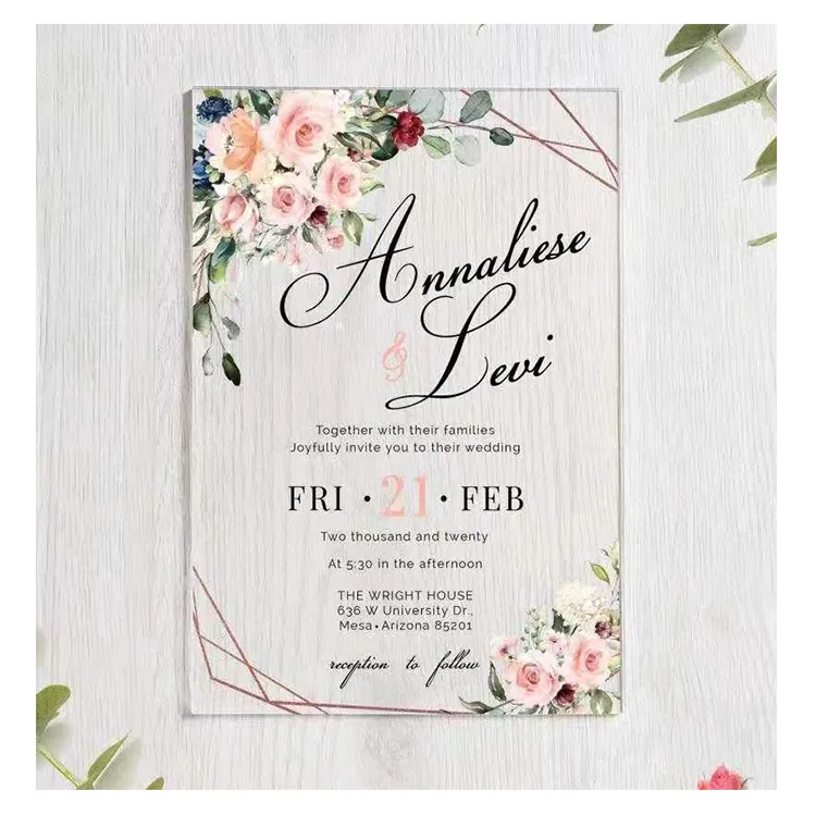 Customized Various UV Printing Frosted Customized Personalized Clear Acrylic Wedding Signs Acrylic Wedding Invitation