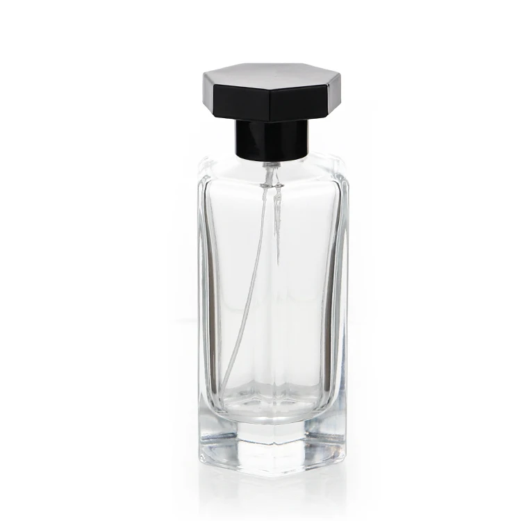 30 ml  50 ml  100 ml  Hexagon empty perfume bottle Design Recyclable Cosmetic Perfume Black Clear Glass Bottles For Skin Care