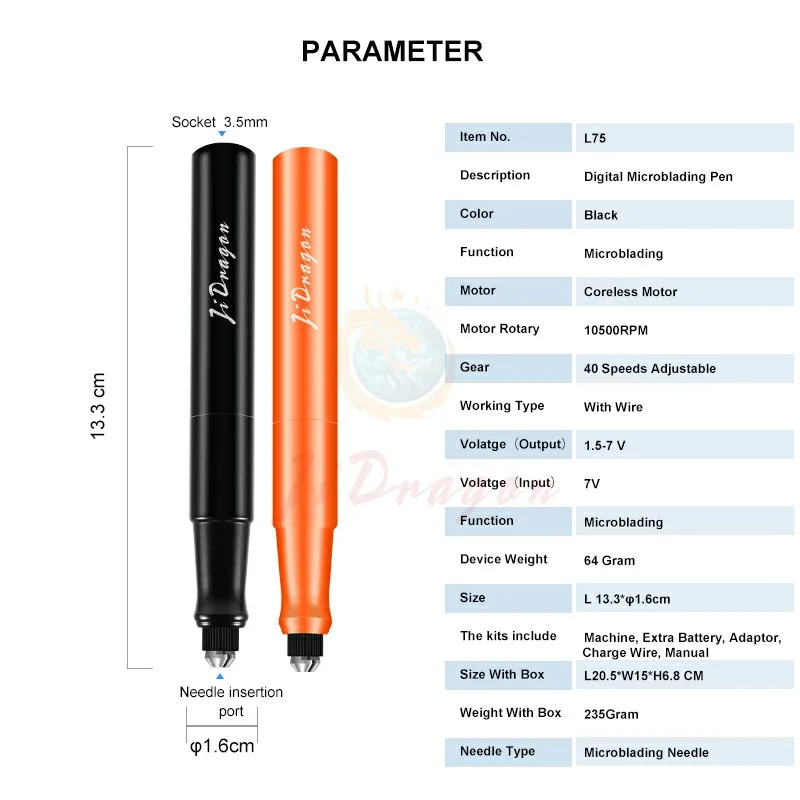 JiDragon Original Digital Microblading Pen Electric Tattoo Microblading Pen With Micro Blade for Eyebrow Eyeliner Lip Tattoo