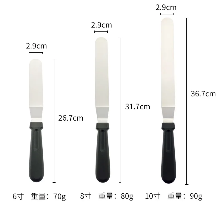 6 8 10 Inch Stainless Steel Blade Angled Cake Decorating Knife Icing Frosting Spatula Set with PP Handle