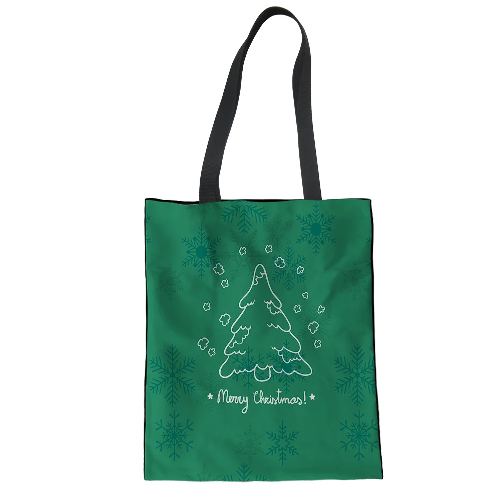 Christmas Tree Canvas Handbag New Women Girls Snowman Backpack School Shoulder Rucksack Snowflake Pattern Canvas Shoulder Bags