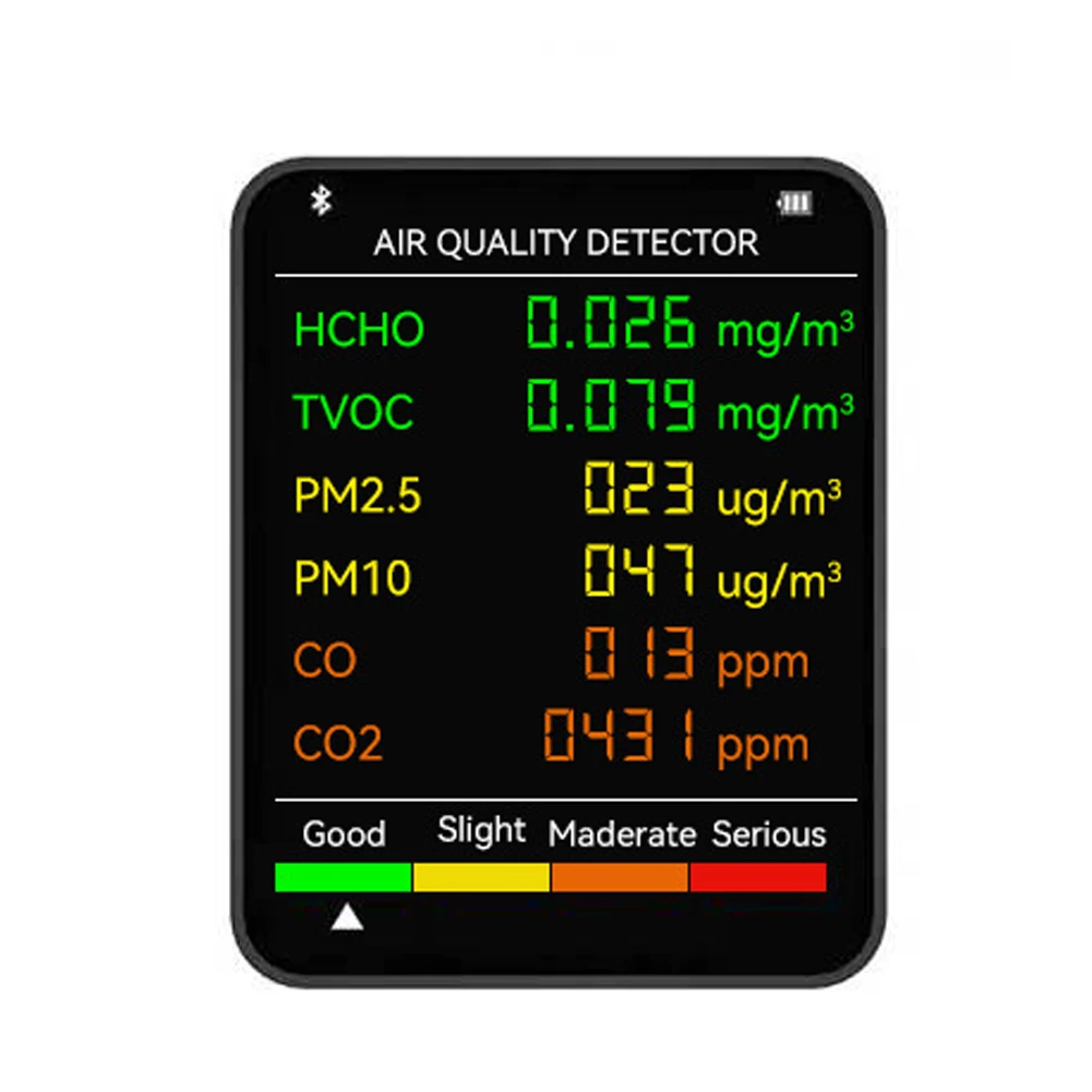 6 In 1 PM2.5 PM10 HCHO TVOC CO CO2 Air Quality Detector CO Carbon Dioxide Formaldehyde Monitor LCD Large Screen CO2 Meter