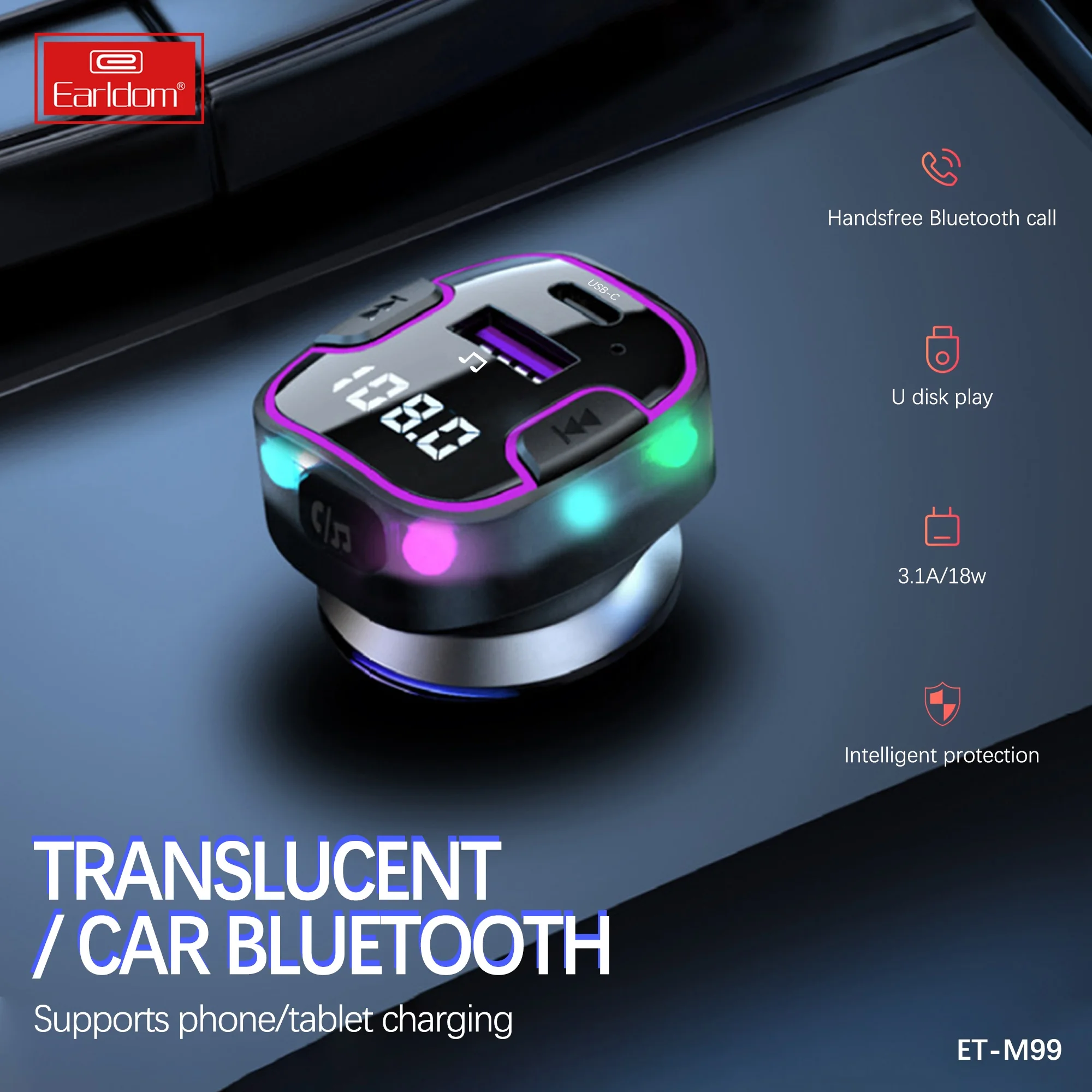 Earldom Car Blue-tooth 5.0 MP3 Player Transmitter Car Phone Charger Blue-tooths Car Kit