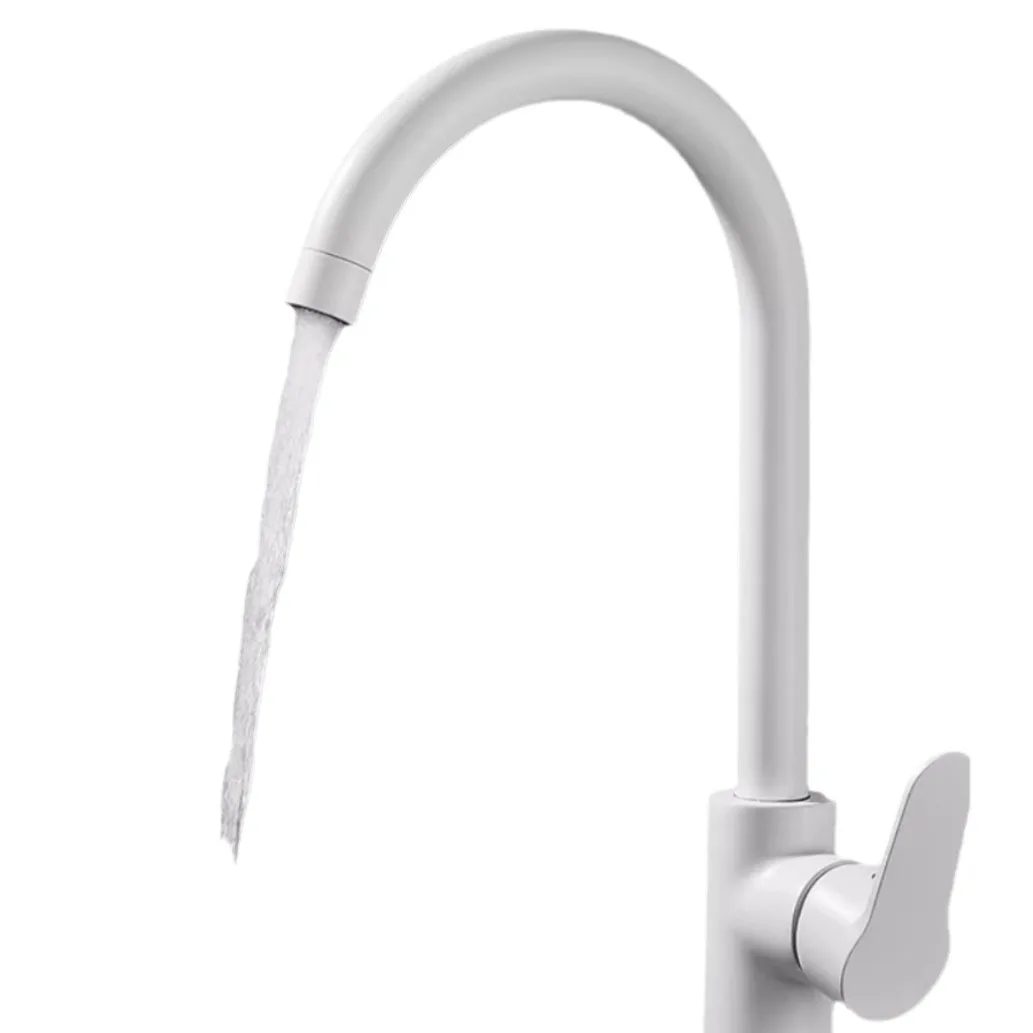 Kitchen faucet white hot and cold water sink rotating splash-proof flat round tee large bay household faucet