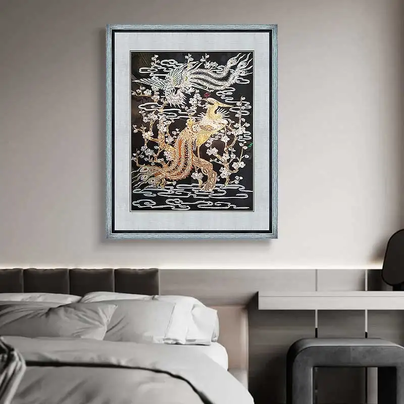 JZ Living Room Decor Abstract Enamel Artwork Phoenix Luxury Tempered Glass Wall Art 3D Animal Glass Paintings For Home