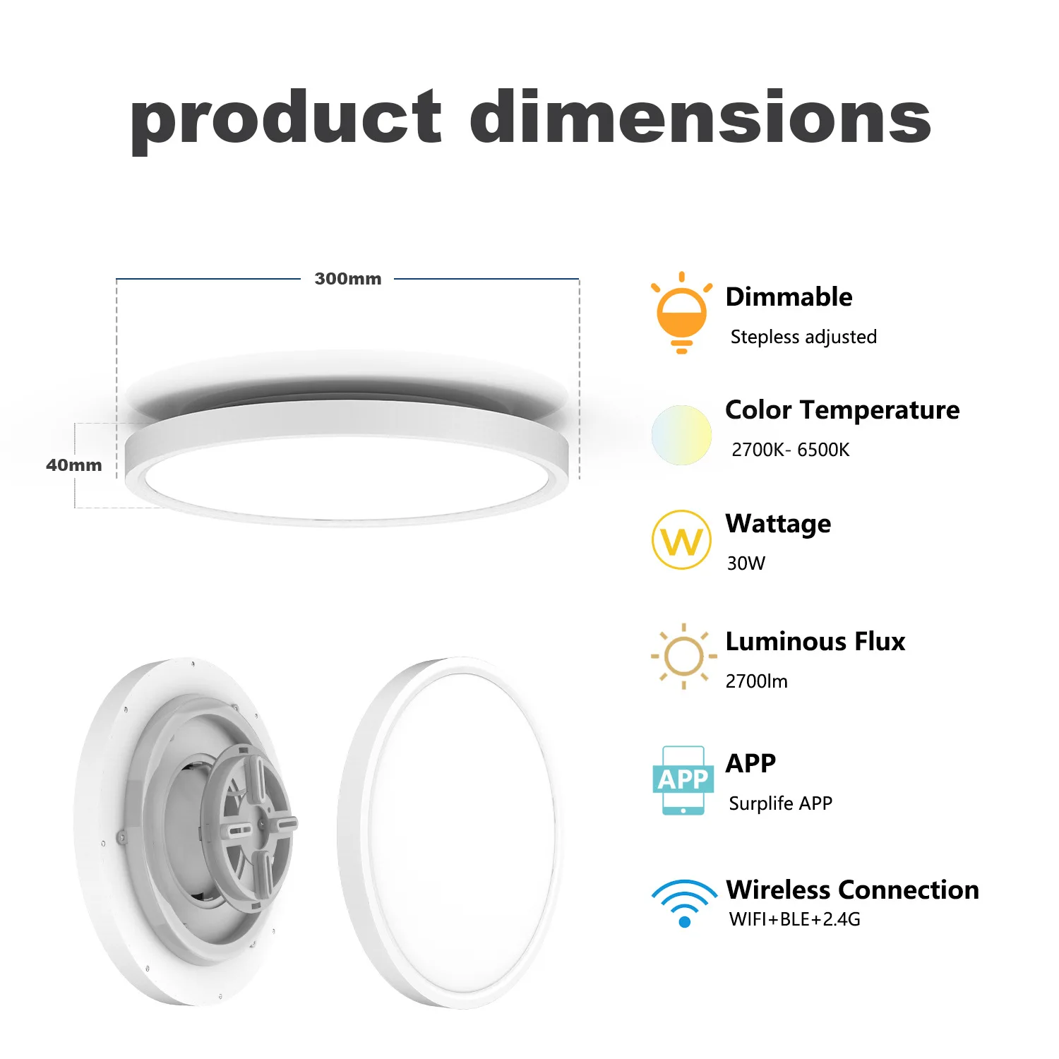 Zigbee Smart Home Sound Control Ultra Thin Panel Led IP68 Color LED Tuya Zigbeeol Wireless Smart Ceiling Light