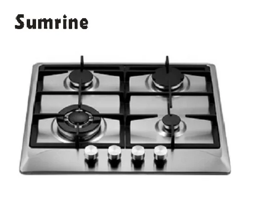 Газовая плита, кухонная газовая плита с четырьмя горелками, из нержавеющей стали, для коммерческих целей, с 4 встроенными панелями