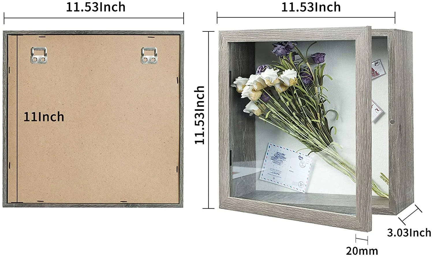 11x11 Deep Shadow Box Picture Frame with Linen Board Wood Glass Display Case Ready to Hang Memory Box Baby Sports Memorabilia