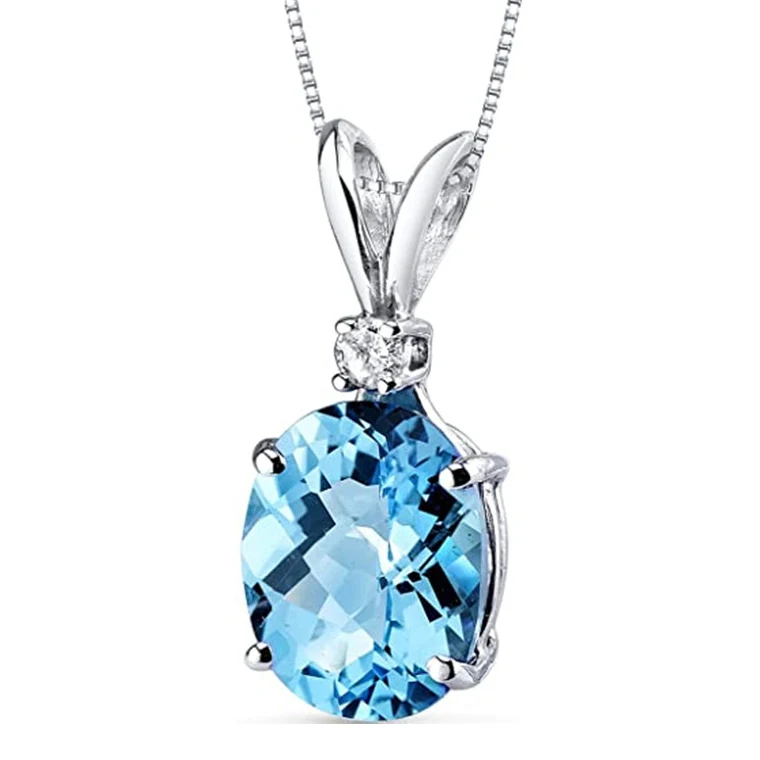 
Huitan Pure Oval Sea Blue Emerald Gemstone Lovely Rabbit Ears Silver Pendant Necklaces Chain Sweet Girls Shiny Necklace Women 