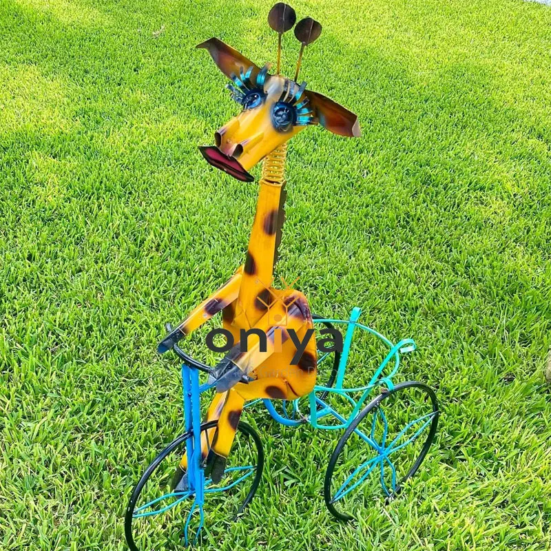 Oniya Metal Animal Bicycle Planter Succulent Pot Gardening Decoration Colorful Cute Garden Pot Indoor Outdoor Planters Pot