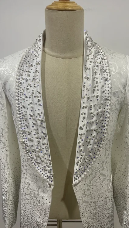 Pearl Ornament Tuxedo Groom Business Party Male Suit Slim Fit Blazer Formal Prom Clothes Men Wedding Suits