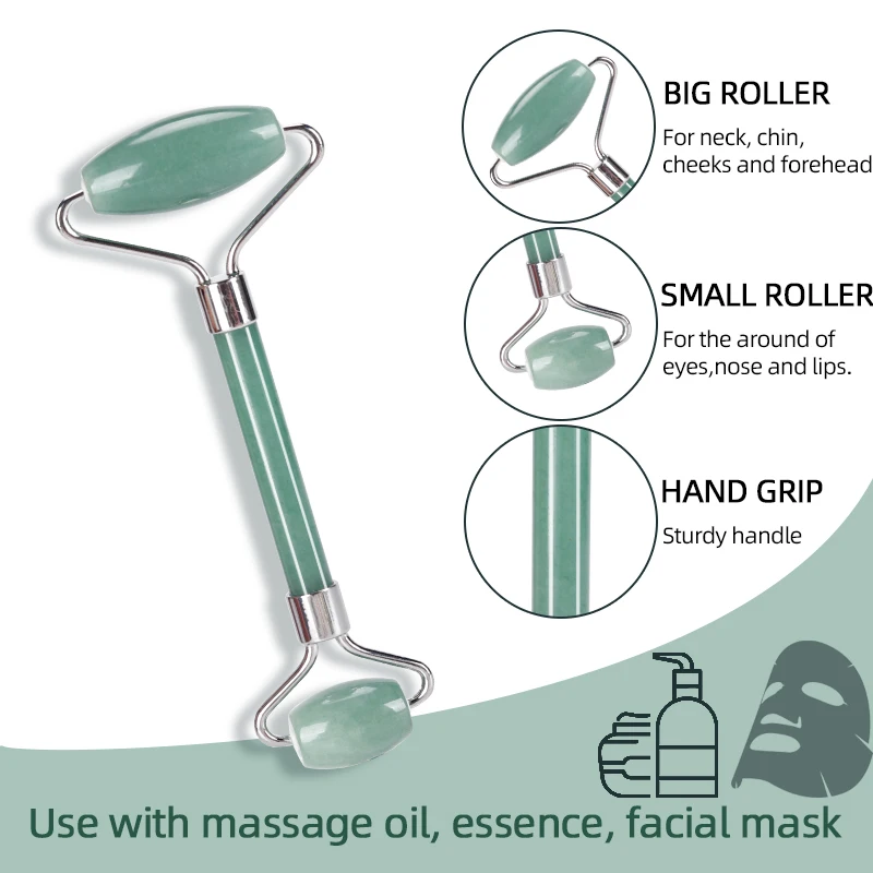 Custom Logo Facial jade roller Massage Tool Green Massager Roller guasha Set  Anti Aging Anti Wrinkle Skin care products