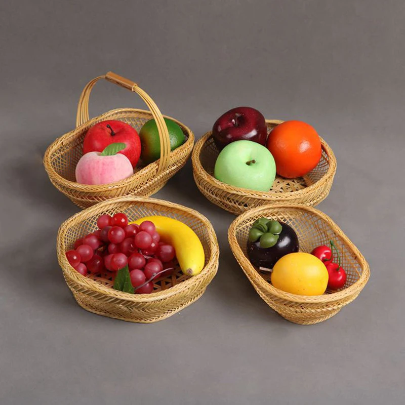 Modern Bamboo Storage Basket With Handle for Home Kitchenware Hotel decorative Natural Color Gift Craft Egg Fruits Wicker Basket