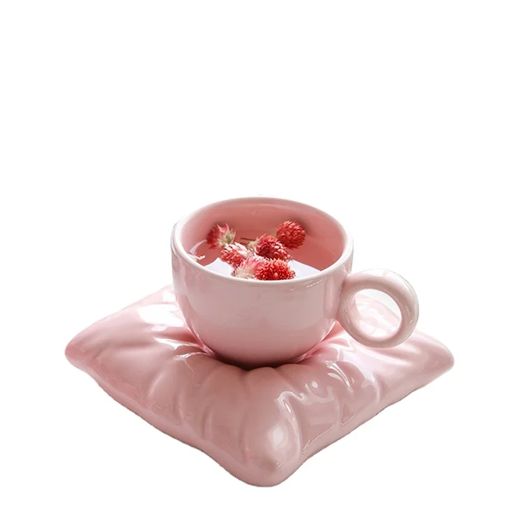 Macaron-colored ceramic pillow bag Coffee cup and saucer Set Creative afternoon tea cup personalized wedding birthday gift