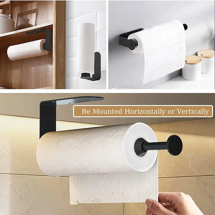 Kitchen Roll Holder Self-Adhesive Single Hand Operable Wall Mount with Damping Effect Paper Towel Holder Under Cabinet